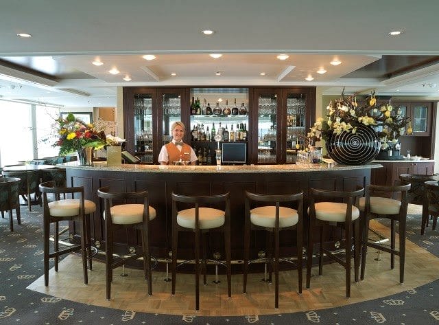 The inviting bar in AmaLegro's Panoramic Lounge. Photo courtesy of AmaWaterways.
