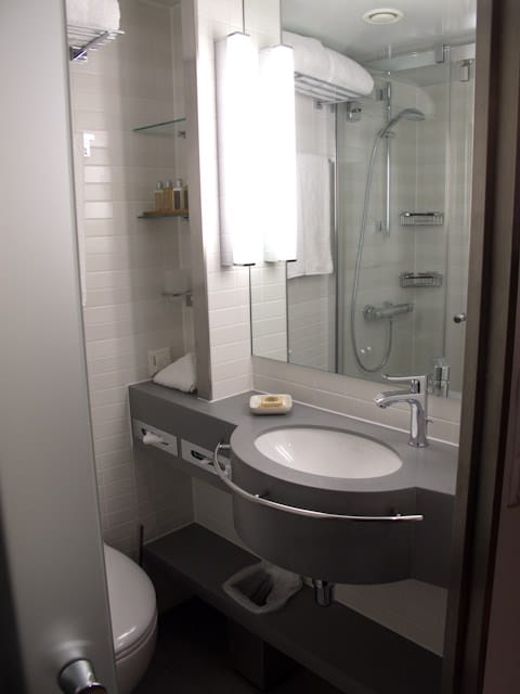 Stateroom bathrooms aboard Viking Odin are well-appointed. Photo © 2012 Aaron Saunders