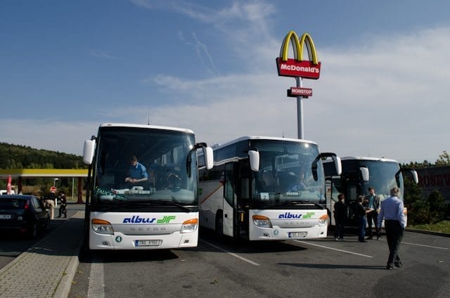 Welcome aboard! The record flooding in Europe has made the use of motorcoaches necessary in some cases - and not everyone is happy. Photo © 2012 Aaron Saunders