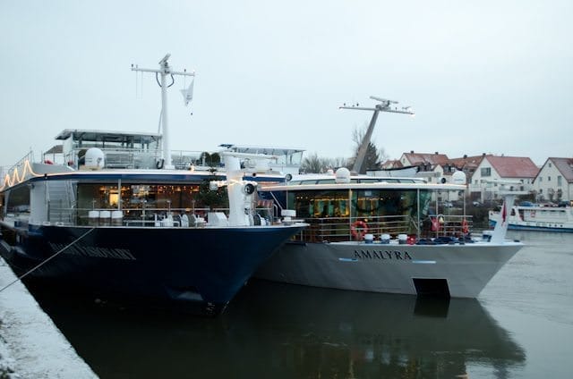 Avalon Waterways' Avalon Visionary, on the left, in Regensburg, Germany. Photo © 2012 Aaron Saunders