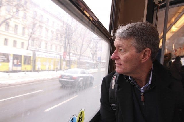 Ralph Grizzle on tram in Vienna