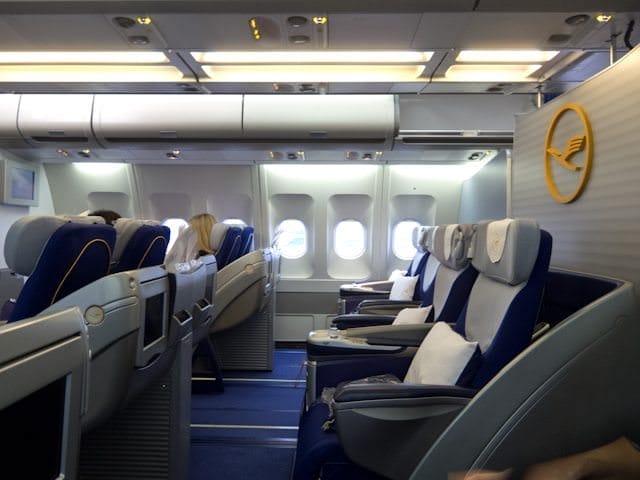 Wide Open Spaces: Legroom isn't a problem on this Lufthansa flight in Business Class. Photo © 2012 Aaron Saunders