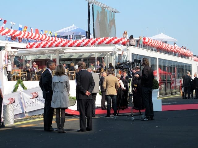 Onlookers gathered in March 2012 during the christening of the first four Viking Longships at the Passenger Terminal Amsterdam. Photo © 2012 Aaron Saunders