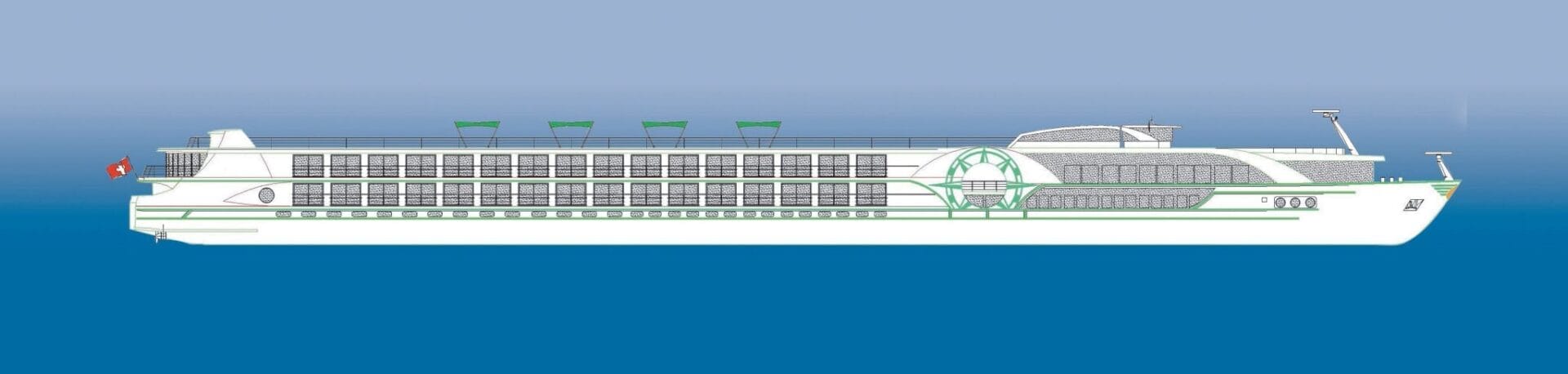 A 2D rendering of Tauck's new MS Inspiration and MS Savor, due to enter service in 2014. Illustration courtesy of Tauck.
