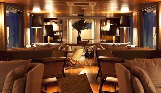 The Lounge aboard the MV Aria is elegantly appointed. Photo courtesy of Aqua Expeditions. 