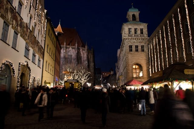 Residents and visitors alike converge on Nuremberg's historic Christmas Market. Photo © 2013 Aaron Saunders