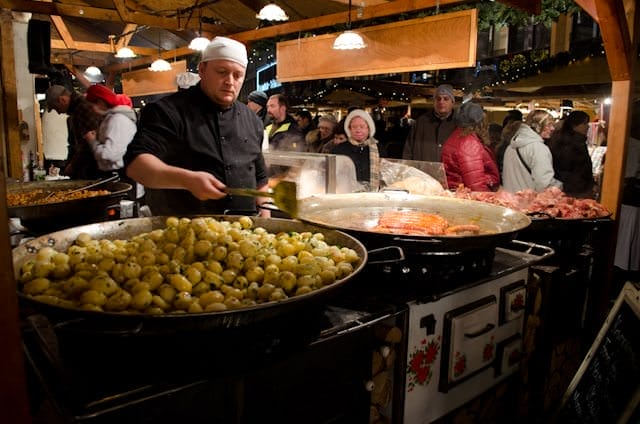 Budapest's Christmas Market can be a great place to sample a hot bowl of Goulash during the winter months. Photo © 2012 Aaron Saunders