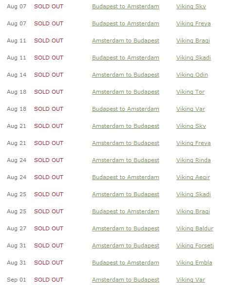 Great for cruise lines, bad for river cruisers: much of Viking's summer inventory is booked to capacity. And they're not alone. Screenshot © 2013 Aaron Saunders