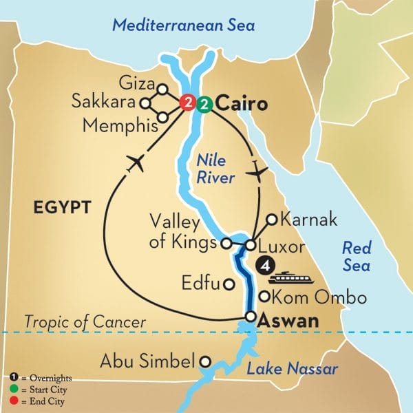 Avalon's nine-day Highlights of Egypt is an excellent introduction to the wonders of the region. Illustration courtesy of Avalon Waterways.