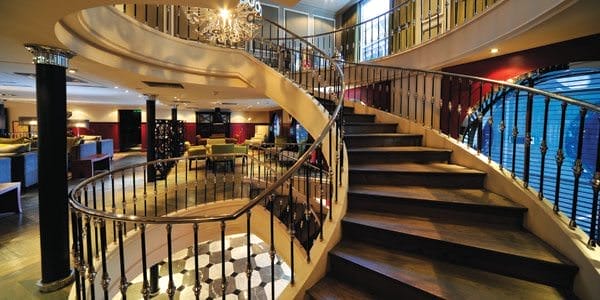 The sweeping atrium aboard the MS Mayfair. Photo courtesy of Avalon Waterways.