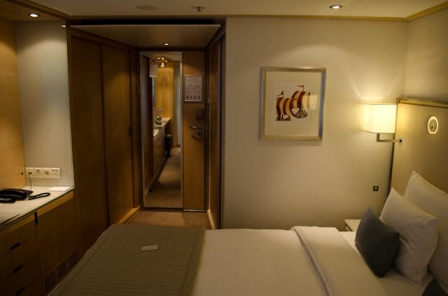 They're gorgeous rooms, but it's worth noting that the entryway of staterooms aboard the Viking Longships have a ceiling that drops down an inch or two lower than the main room.  Photo © 2013 Aaron Saunders
