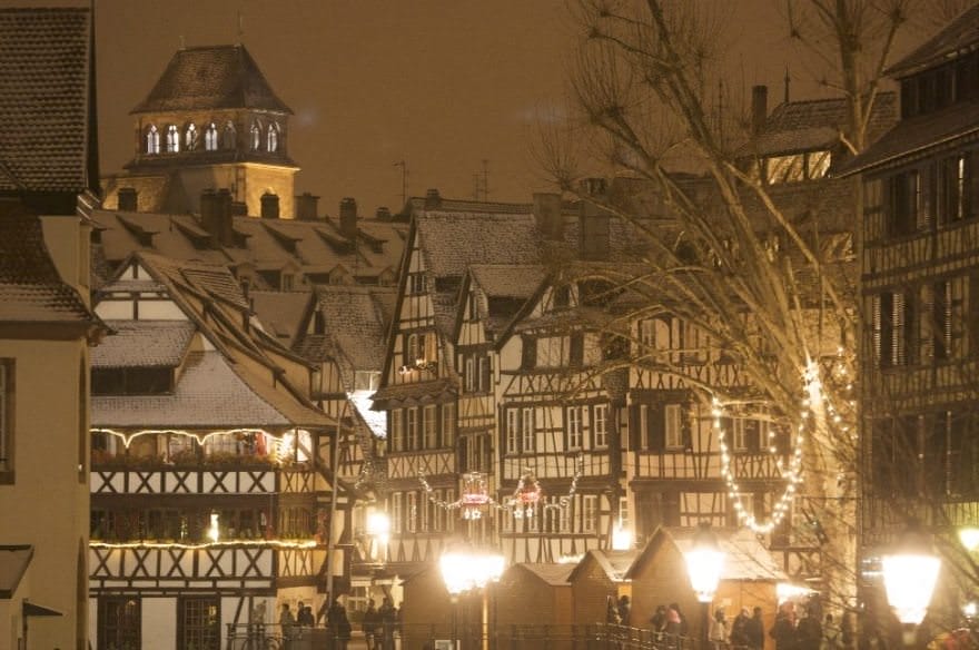 The city of Strasbourg, France under a soft blanket of snow. Photo courtesy of Noel a' Strasbourg.