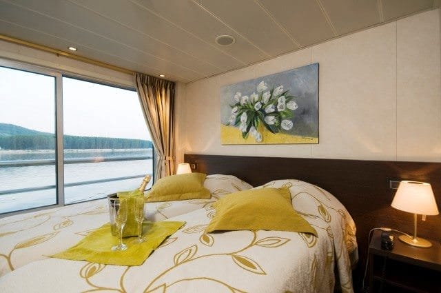 Staterooms aboard Vivaldi are modern and bright. Staterooms on Upper Deck feature French Balconies. Photo courtesy of CroisiEurope. 