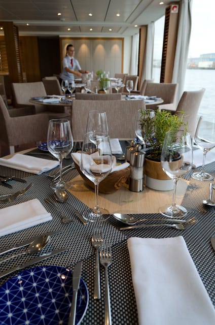 Preparing for lunch in the Restaurant onboard Viking Baldur on Monday, December 16, 2013. Photo © 2013 Aaron Saunders