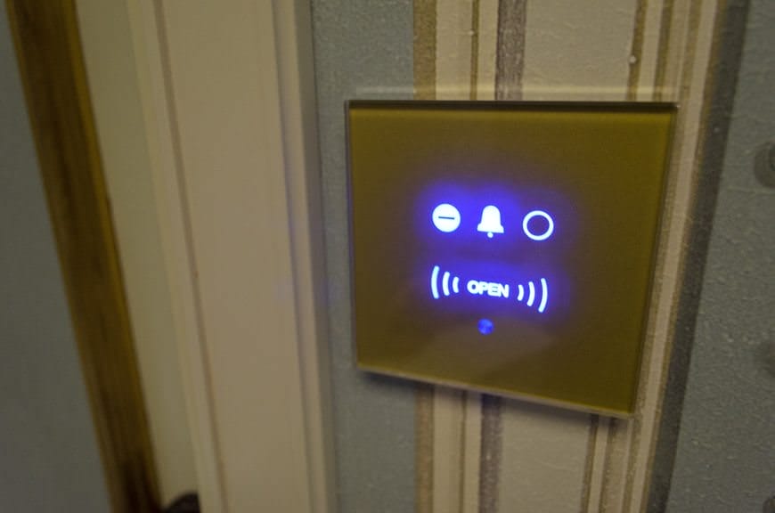 This information panel outside each stateroom functions as your keycard reader and provides valuable instructions for cabin stewards. Photo © 2015 Aaron Saunders