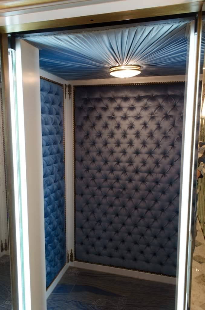 How complete is Uniworld's decor? Check out the passenger elevator...Photo © 2015 Aaron Saunders