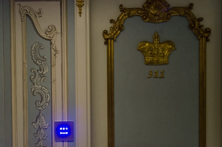 Old and New Collide: note the classically-styled stateroom doors and the modern, electronic RFID keycard readers. Photo © 2015 Aaron Saunders