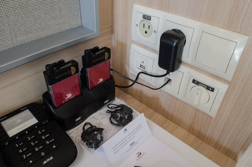 ...and are loaded with unexpected conveniences. Note the US, European and USB electric ports on the wall. Photo © 2015 Aaron Saunders