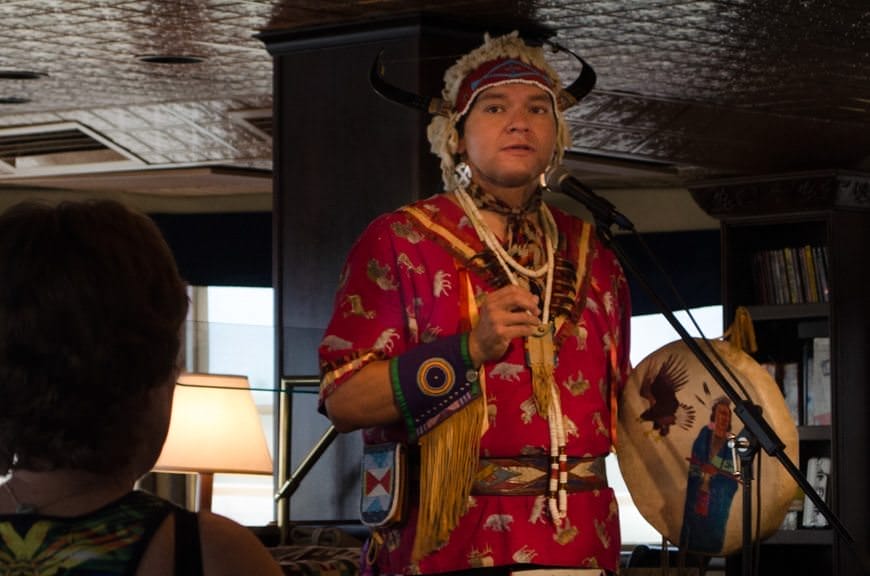 S.S. Legacy Day 4: Clarkston & Hell's Canyon 2 Native Nez Perce member J.R. tells us (in a fun and revealing way) about his tribe's culture and customs. Photo © 2015 Aaron Saunders