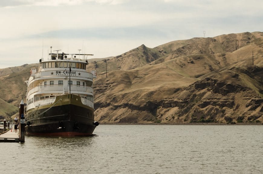 Un-Cruise Adventures' S.S. Legacy docked in Clarkston, Washington on our voyage through the Columbia and Snake Rivers in the states of Washington and Oregon. Photo ©  2015 Aaron Saunders