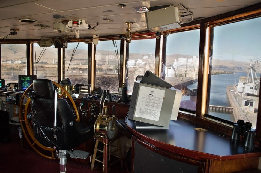 Check on the navigational action up on S.S. Legacy's wheelhouse - which is normally open to guests. Photo ©  2015 Aaron Saunders