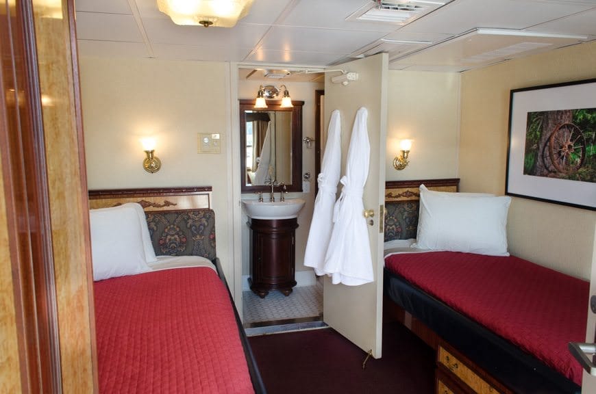 My digs aboard the S.S. Legacy: Commander Stateroom 207. Don't let the fixed double-beds put you off: the mattresses are wonderfully comfortable! Photo ©  2015 Aaron Saunders