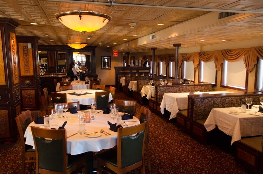 S.S. Legacy's main dining room, Deck 1, facing forward. Photo ©  2015 Aaron Saunders