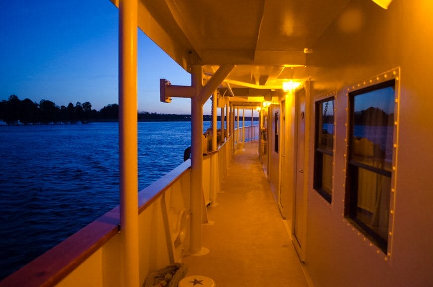 Strolling S.S. Legacy's decks at night is a real treat. Just like stepping back in time... Photo ©  2015 Aaron Saunders
