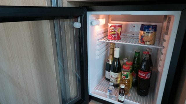 Mini-bar in suite on Scenic Jasper (standard staterooms do not feature all items in the mini-bar). © 2015 Ralph Grizzle