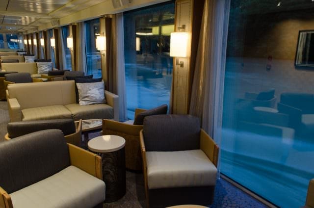 Even inside, there's no shortage of places to sit in the Viking Lounge and watch the world - or part of it - go by. Photo © 2015 Aaron Saunders