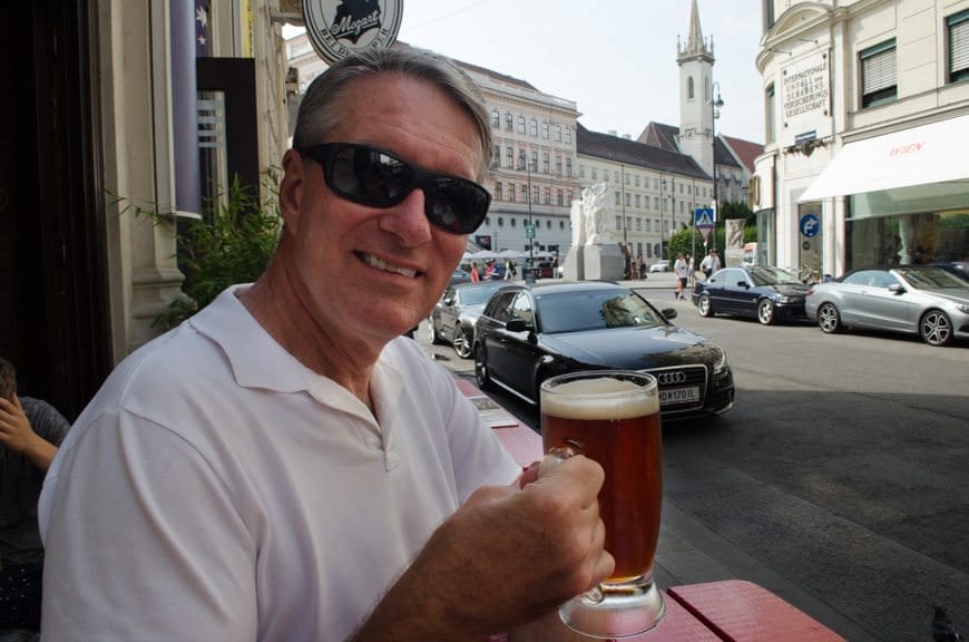 Avid Cruiser Ralph Grizzle in Vienna, with beer. Photo © 2015 Aaron Saunders