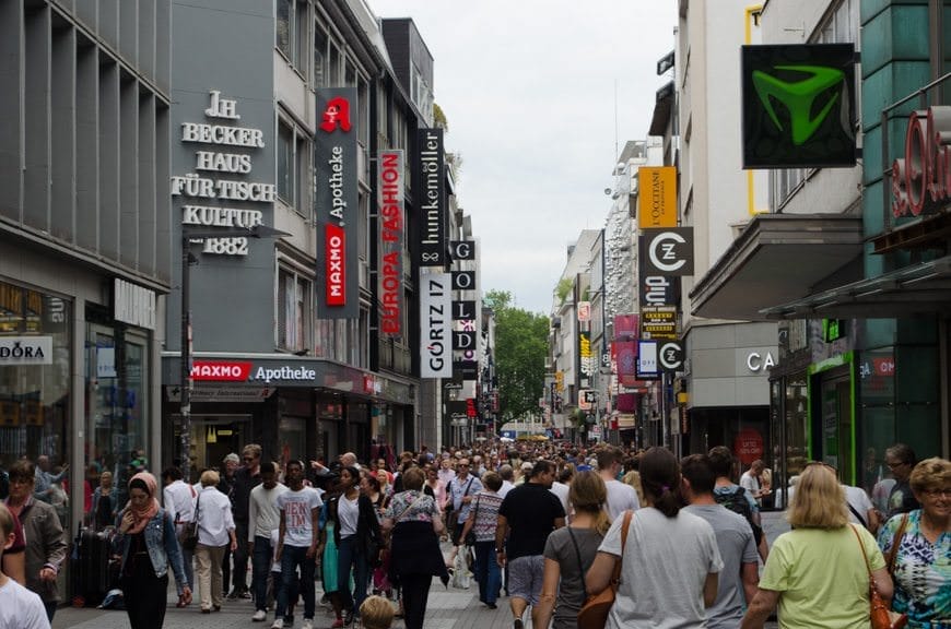 The main shopping district of Cologne: a powerhouse, even on a Wednesday afternoon! Photo © 2015 Aaron Saunders