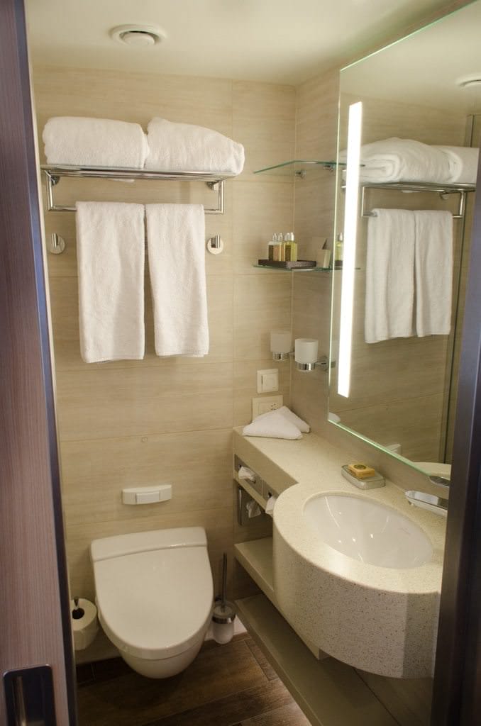 The bathroom of my Category A Balcony Stateroom aboard Viking Vidar: essentially unchanged from last year's generation of Longships. Why mess with a good thing? Photo © 2015 Aaron Saunders