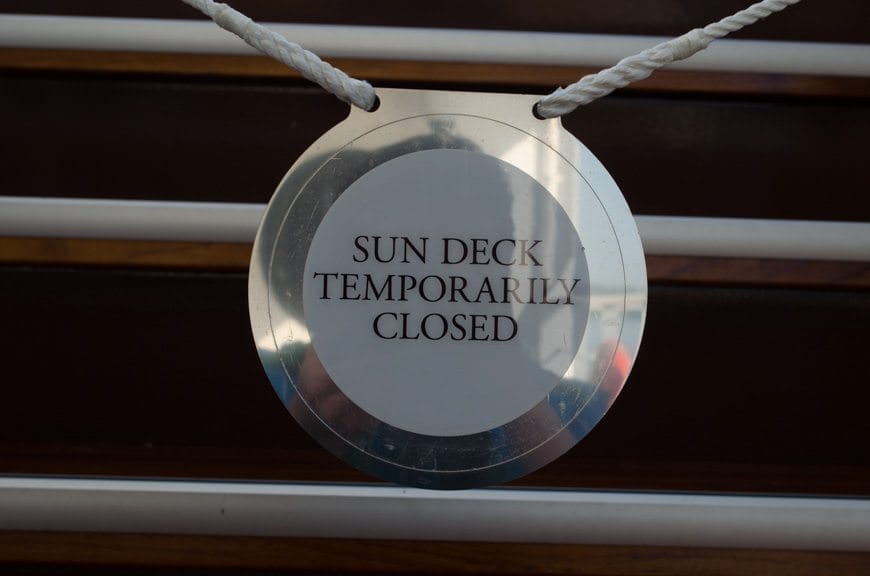 Occasionally, the sun deck must be closed to allow the ship to pass under low bridge. This will happen very frequently between now and Regensburg on Tuesday, as we transit the Main-Danube Canal. Photo ©  2015 Aaron Saunders