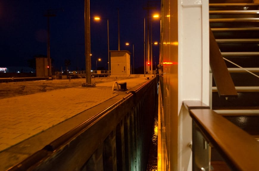Another hour, another lock. We're into the thick of it here on our journey to Budapest: we'll pass well over two dozen locks on our journey. Photo © 2015 Aaron Saunders