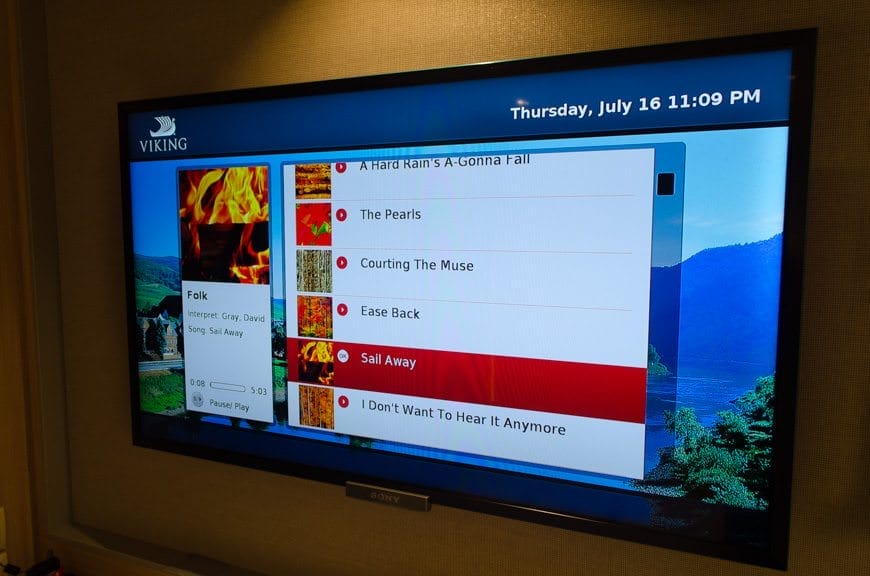 Viking's excellent interactive television system provides some background music...Photo © 2015 Aaron Saunders