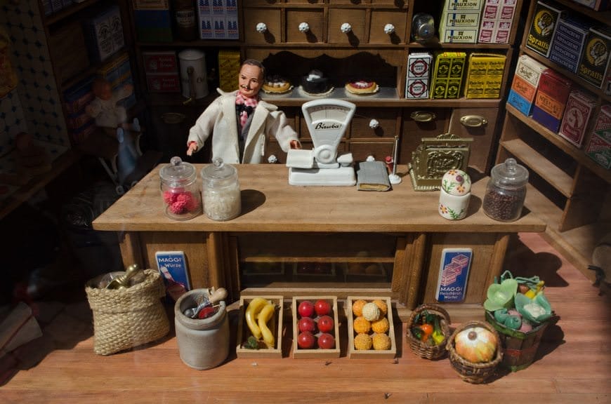 Shop displays in Germany are surprisingly intricate - like this miniature model in an antiques store. Photo © 2015 Aaron Saunders