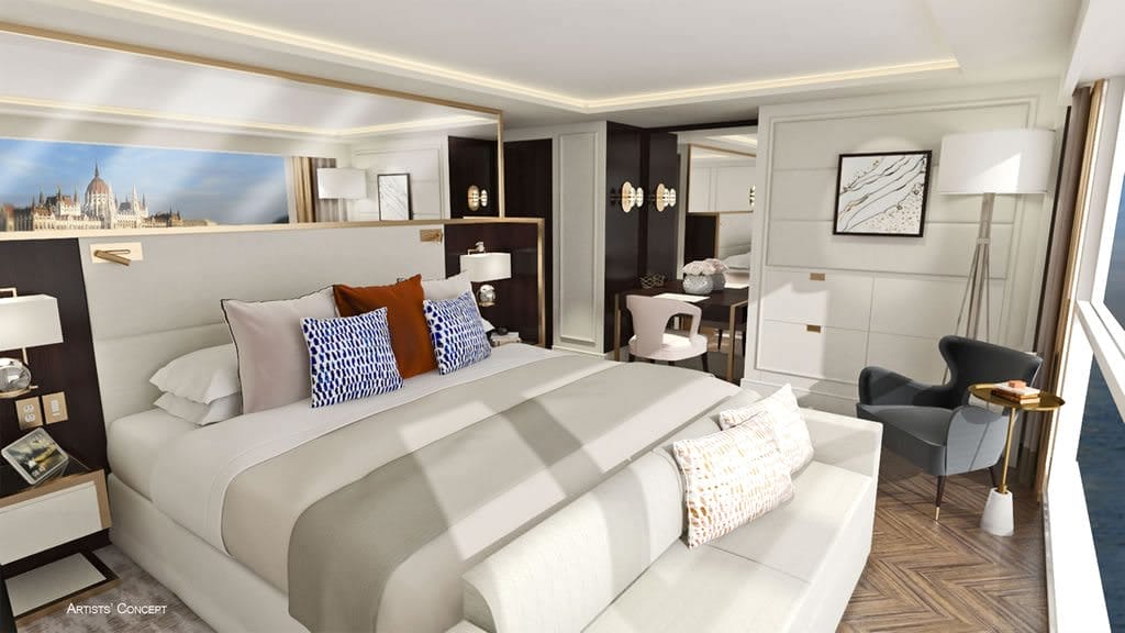 Rendering of a Category S2 Suite aboard Crystal Debussy. Illustration courtesy of Crystal Cruises.