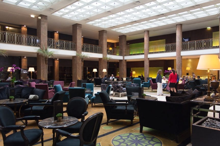 The Reception Lobby at the Hotel Tivoli Lisboa, Viking's pre-cruise hotel partner on their 10-day "Portugal's River of Gold" itinerary. Photo © 2015 Aaron Saunders