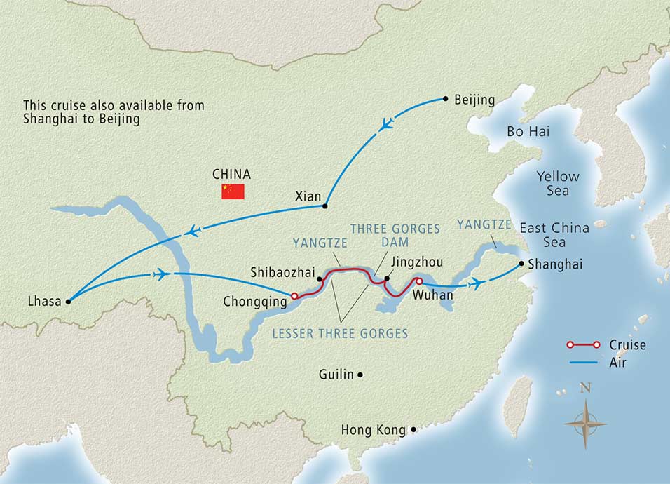 Viking offers a multitude of itineraries in China, including this "Roof of the World" cruisetour that explores Tibet. Illustration courtesy of Viking River Cruises.