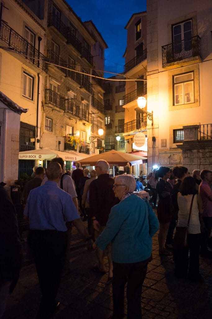 Guests stroll back through the historic streets of Lisbon as our first full day of touring in Portugal with Viking River Cruises comes to a close. Photo © 2015 Aaron Saunders