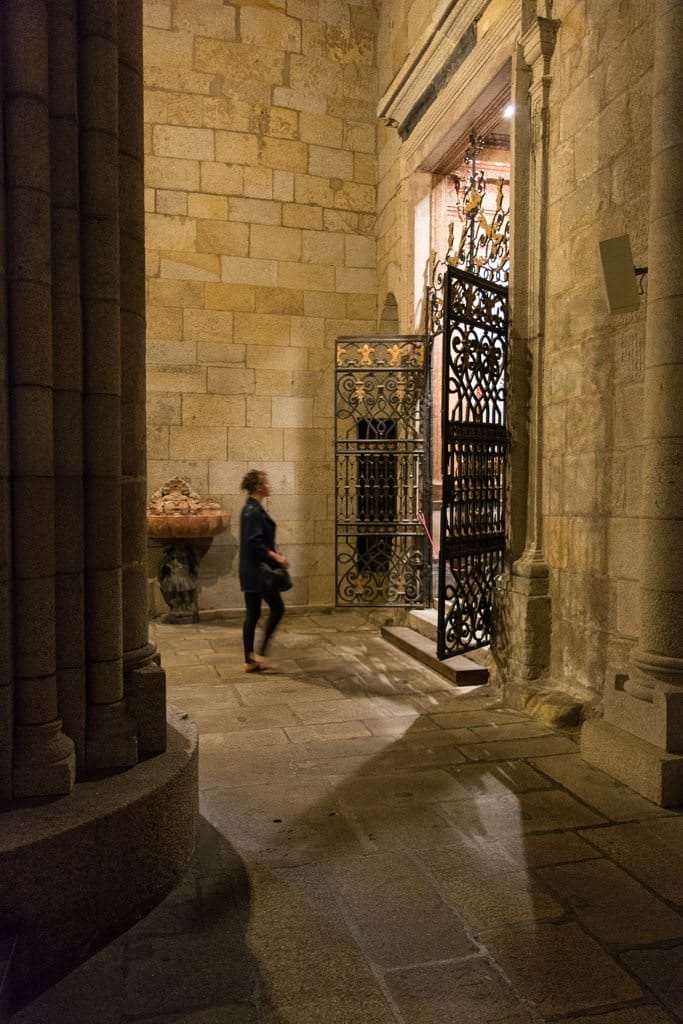 Inside Porto Cathedral, with its moody lighting and long shadows. Photo © 2015 Aaron Saunders