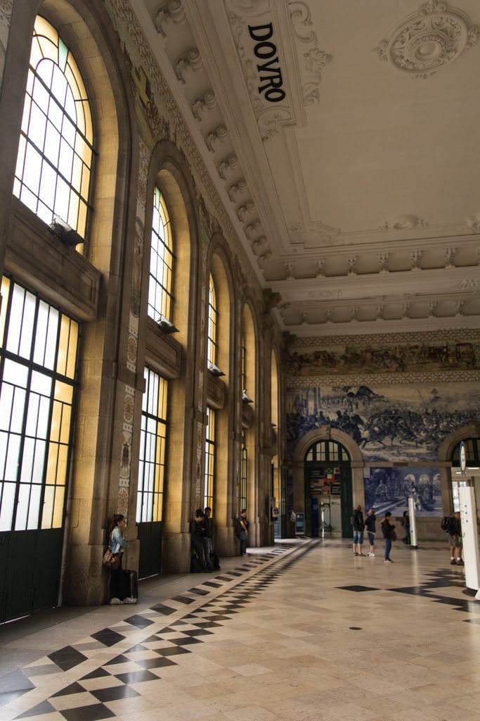 Inside Porto Central Station, with its impressive murals in the arrivals hall. Photo © 2015 Aaron Saunders