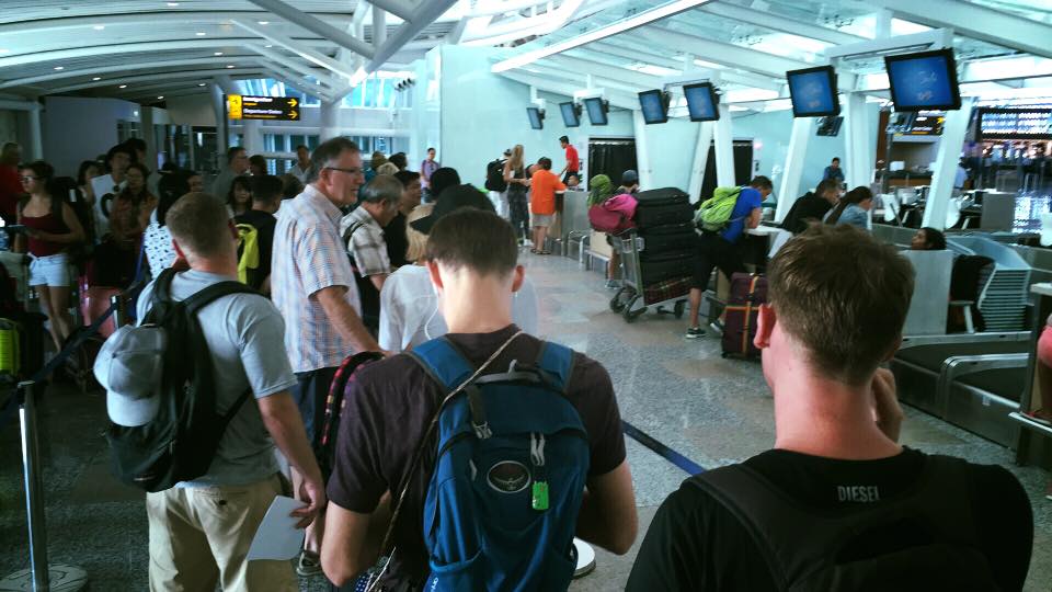 Ngurah Rai Airport in Denpasar, Bali, Indonesia closed for three days after Mt. Rinjani erupted on nearby Lombok. (c) 2015 Gail Jessen