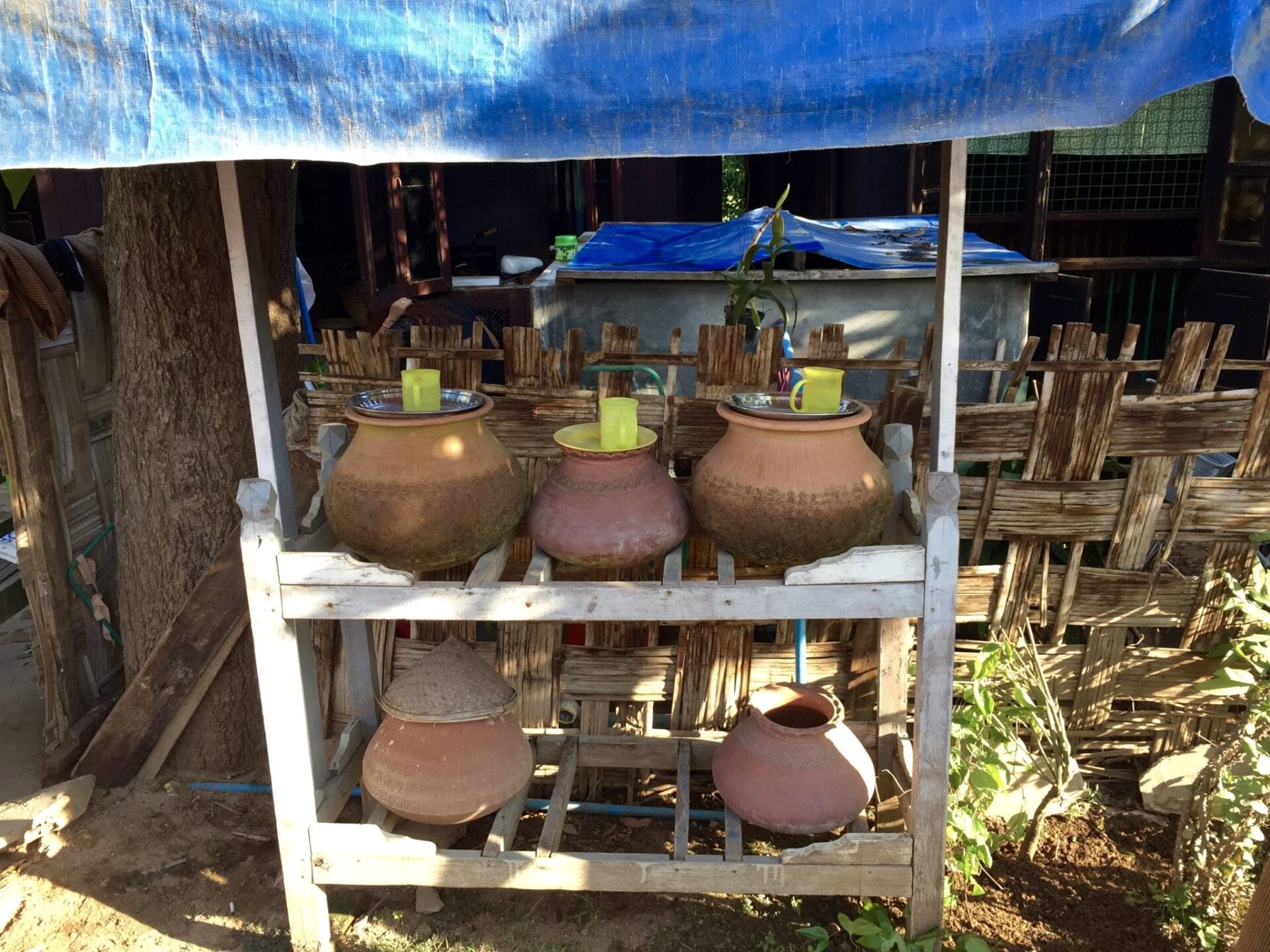 Everywhere you go in Myanmar, you will see traveler water every 100 meters or so. It's communal, but it's local. Tourists shouldn't consume it. © 2015 Gail Jessen