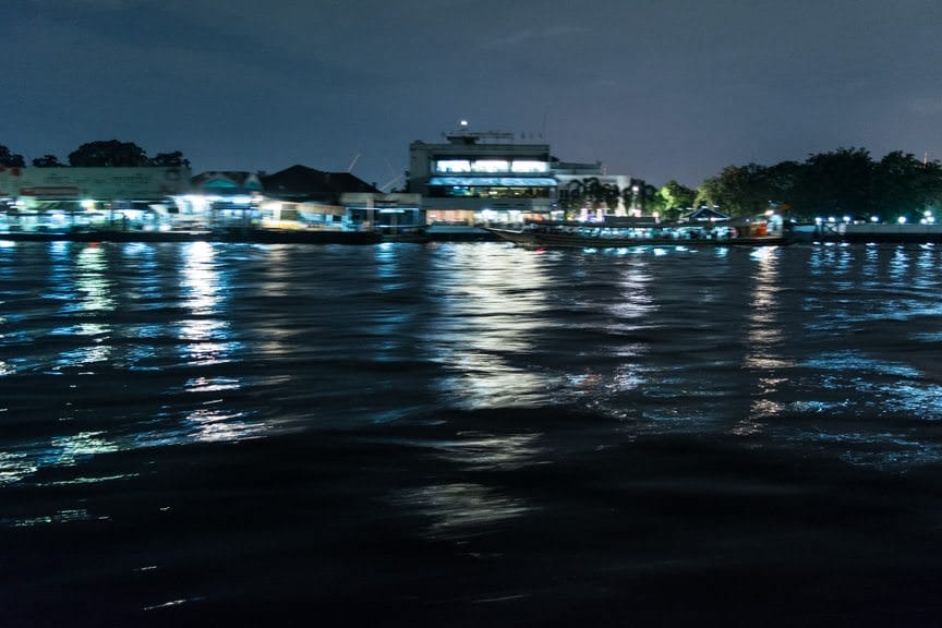 Tonight, we sailed back down river to the Supatra River House for a local Thai dinner ashore. Photo © 2015 Aaron Saunders