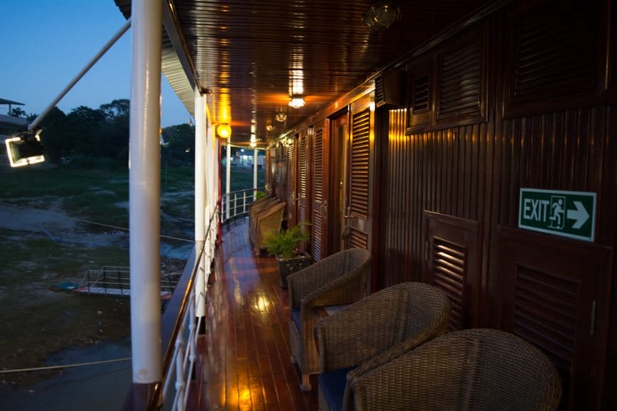 Out on deck, Viking Mandalay's gorgeous, colonial appearance takes on a new hue. Photo © 2015 Aaron Saunders