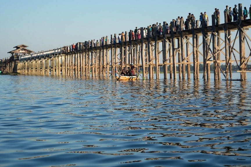 The U Bein Bridge is the longest teak bridge in the world. Photo © 2015 Aaron Saunders