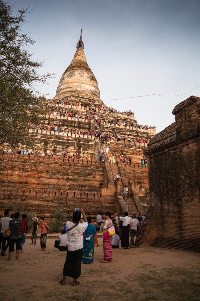 The highlight of our day - literally and figuratively - was the opportunity to view the sunset from the remarkable Shwesandaw Pagoda. Photo © 2015 Aaron Saunders