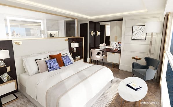 Rendering of a Category S2 Suite aboard Crystal Debussy. Illustration courtesy of Crystal Cruises.